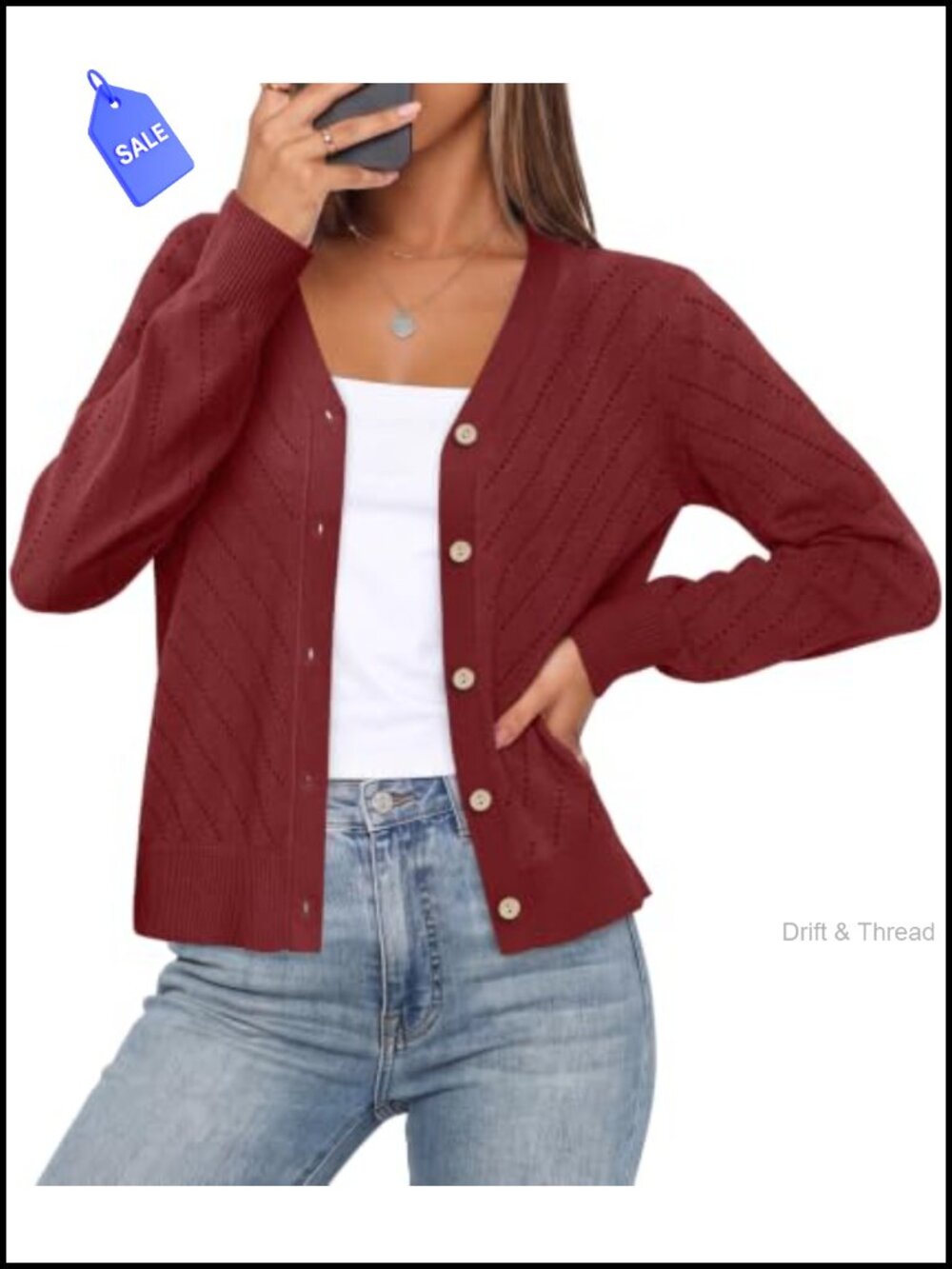WIHOLL Lightweight Button Front Cardigan Sweater with V Neck Long Sleeve Knit